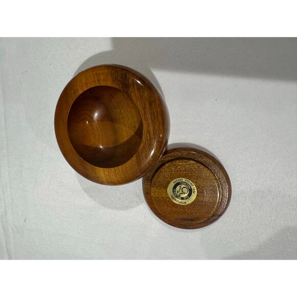 Myrtle Wood Turned Handmade Wooden Trinket Jewelry Bowl with Lid - Picture 3 of 5